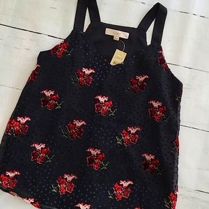 LOFT Petite Sheer V-Neck Floral Tank